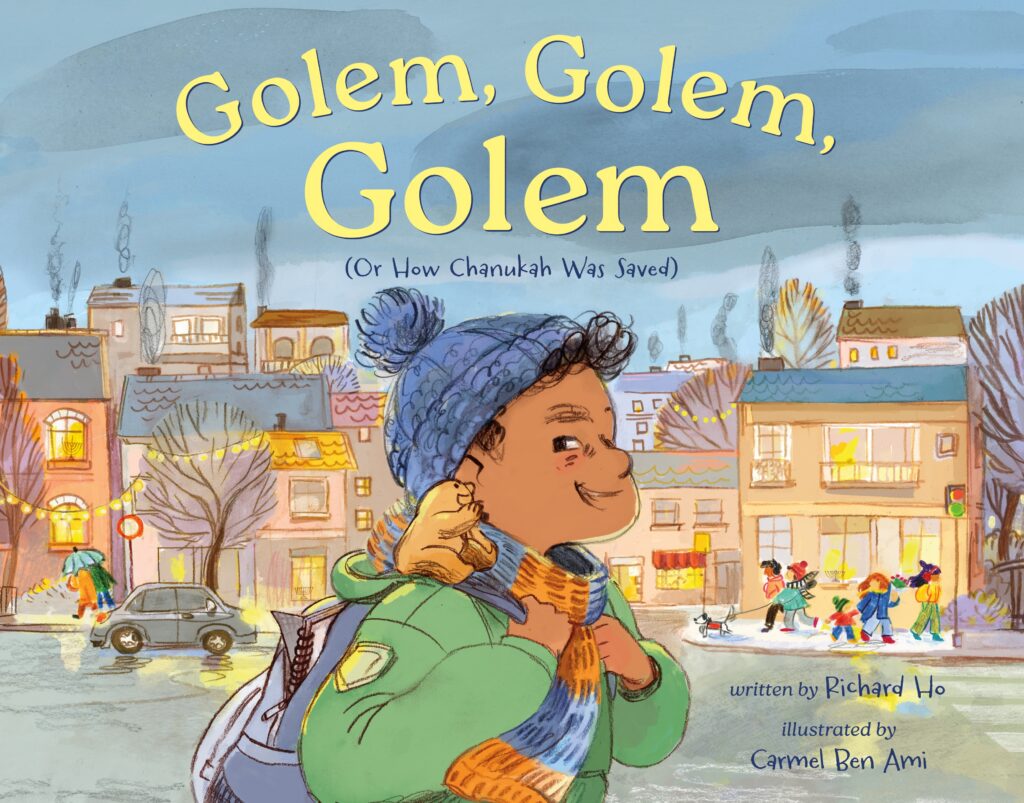 golem golem golem book jacket cover featuring a boy wearing a hat and green jacket