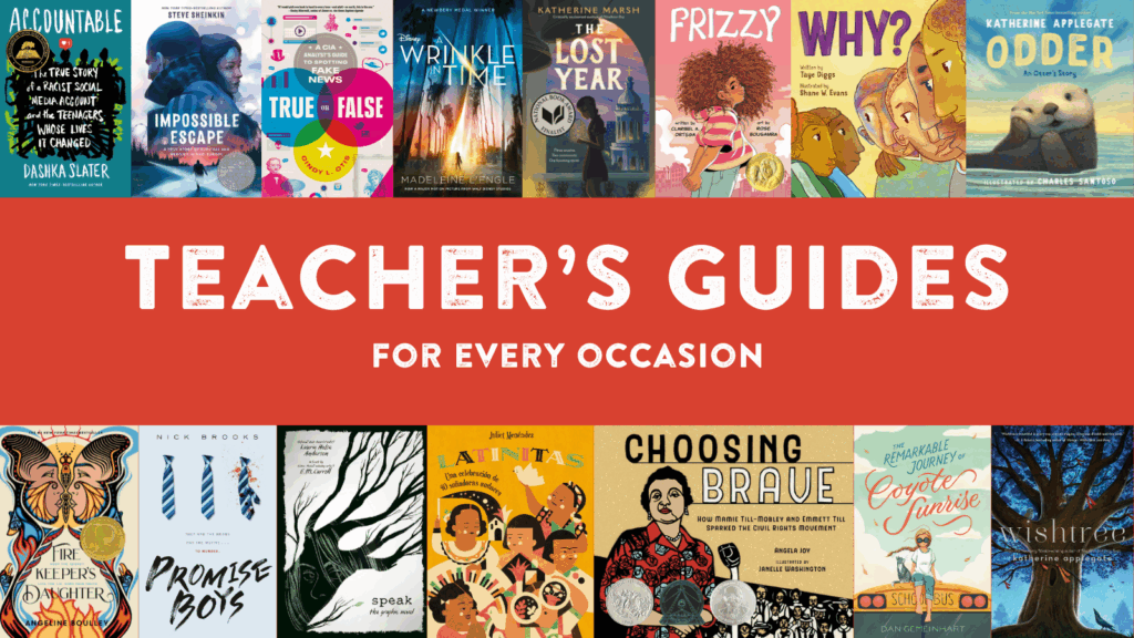 Cover image that reads "Teacher's Guides for every occasion" white text on a red background, framed by cover images.