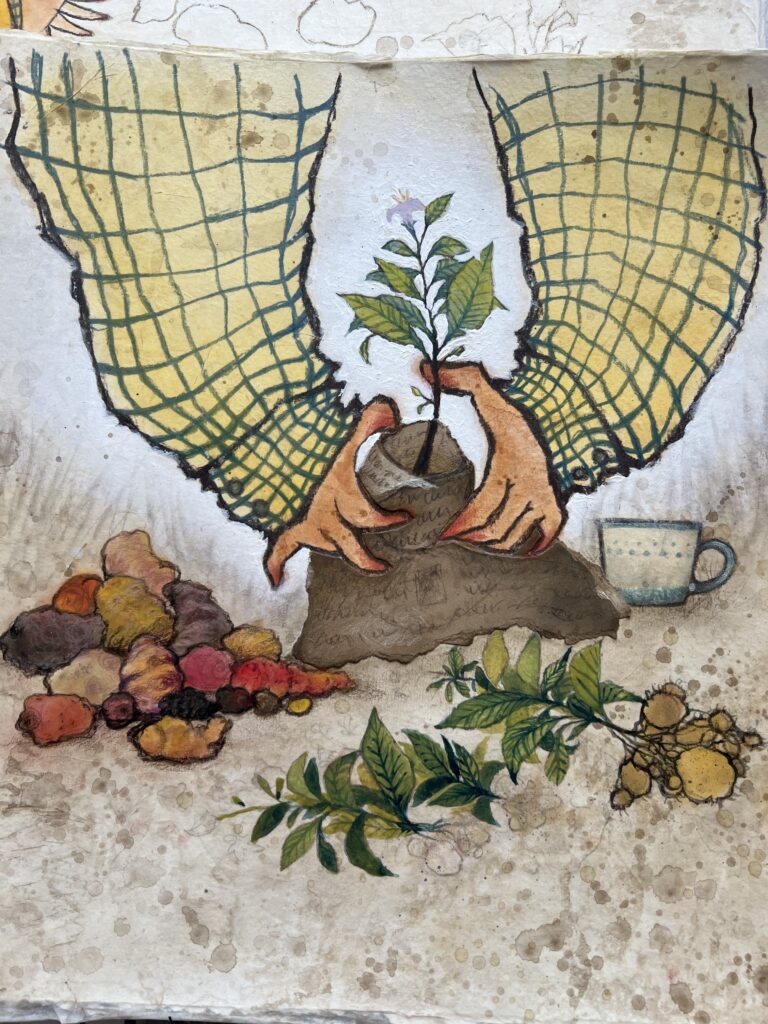 Juana Martinez-Neal original art from the book Alberto Salas Plays Paka Paka con la Papa