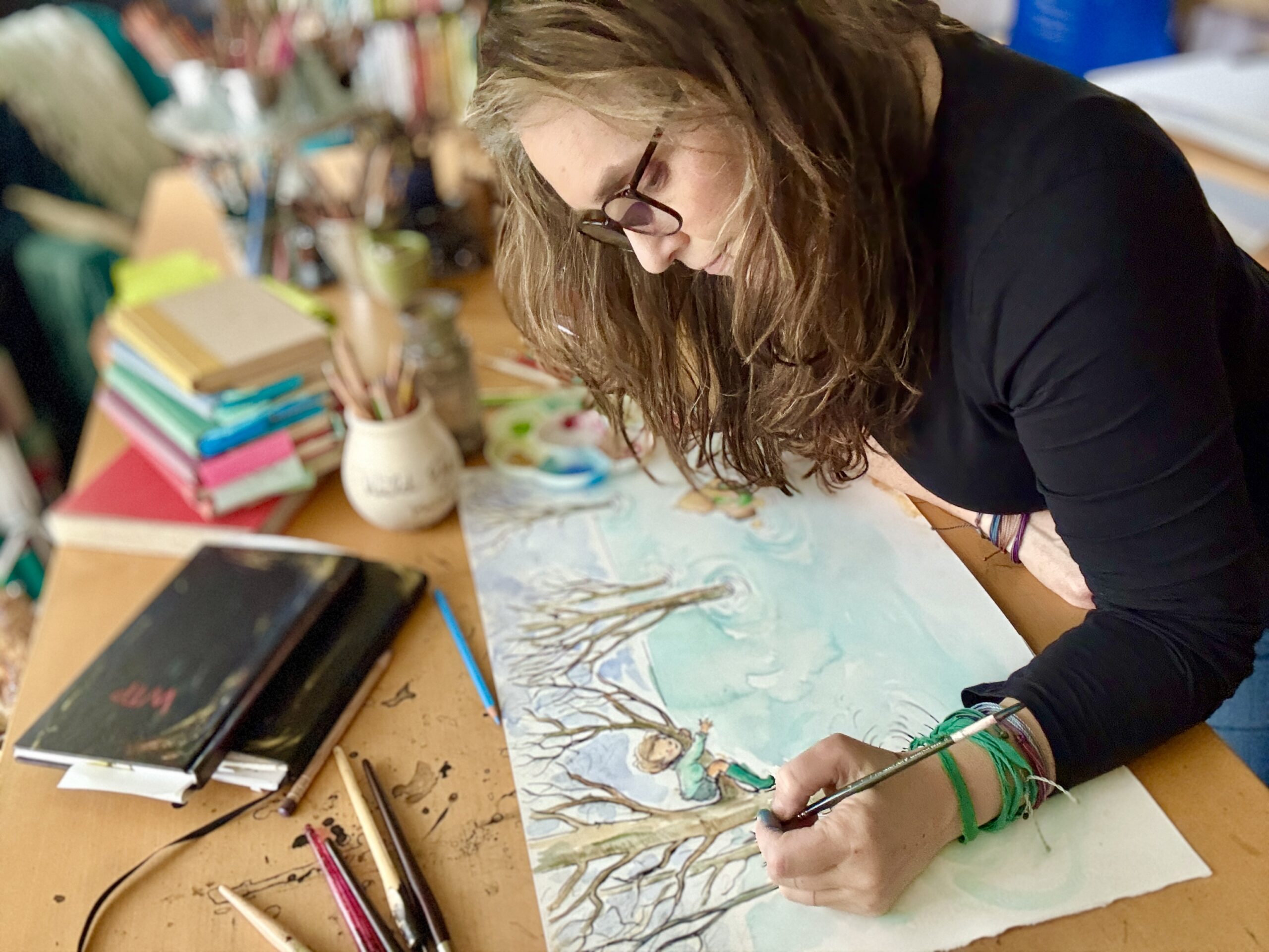 Faith working on the illustration